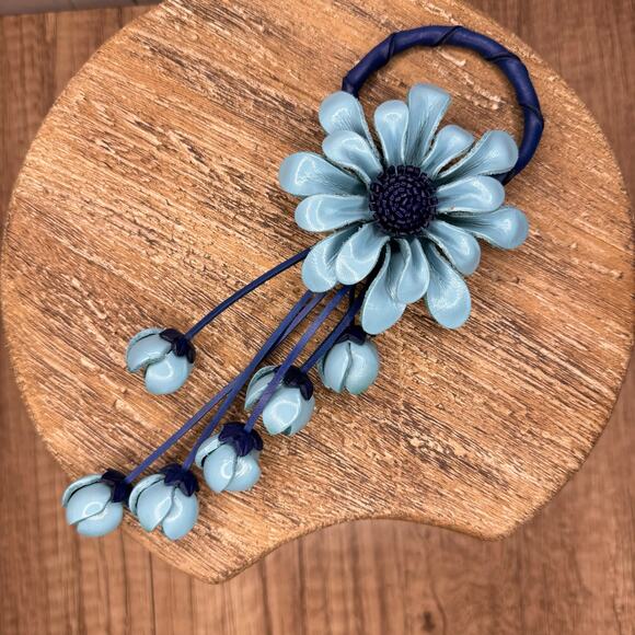 Genuine Leather Flower Purse Charm Leather Blue Spring Bag Charm NEW FAST SHIP - Picture 8 of 8